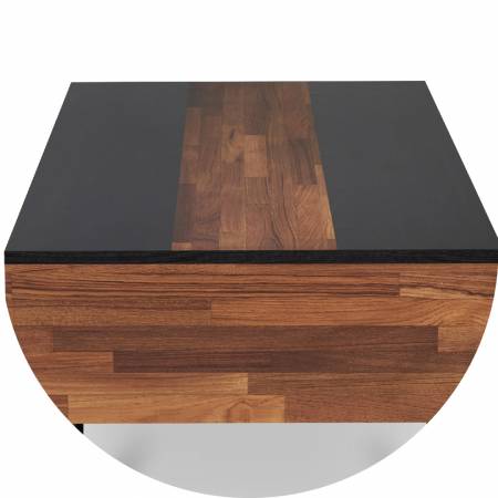 A retró asztallapokat teakfa és fekete fa vonalak keverik.